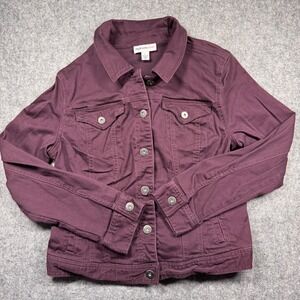 Style & Co Denim Womens Plum Purple Stretch Jean Jacket Large FA15 1003362